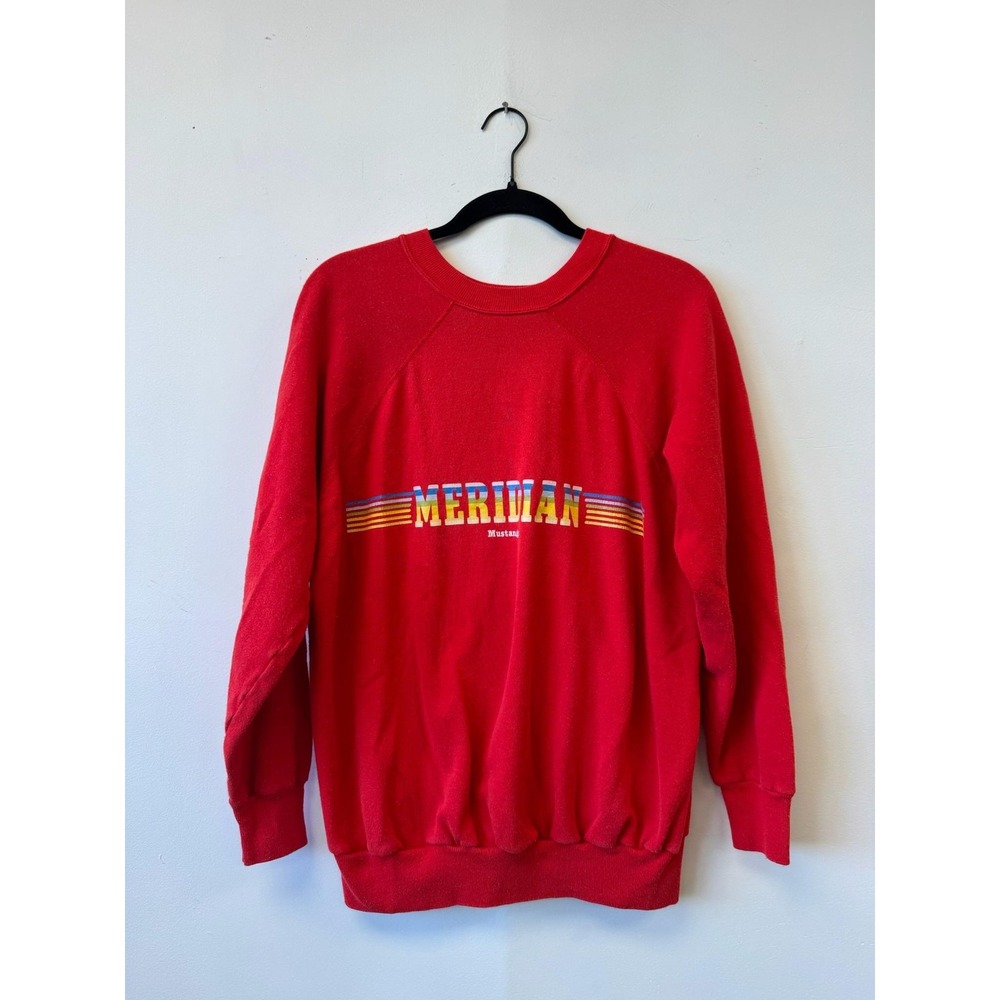 Vintage Meridan Mustang‎ Sweatshirt Mens Medium Red Jerzees Crewneck 80s USA